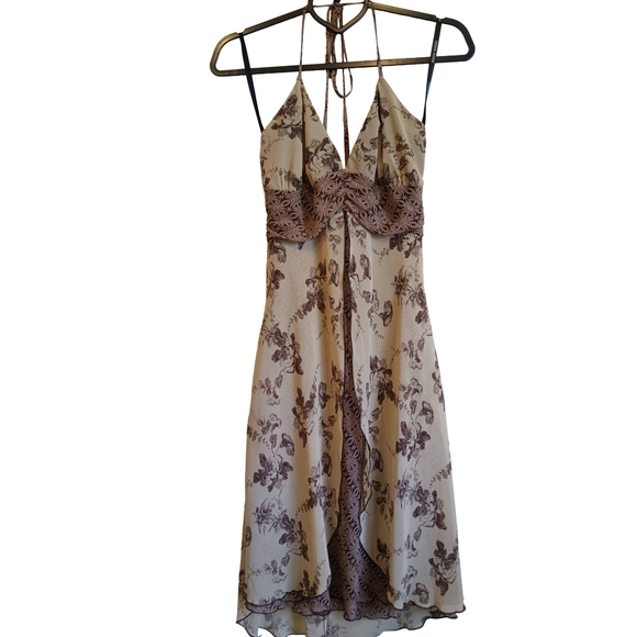 Bisou Bisou Cream and Brown Floral Midi Dress Y2K Style - Picture 7 of 7